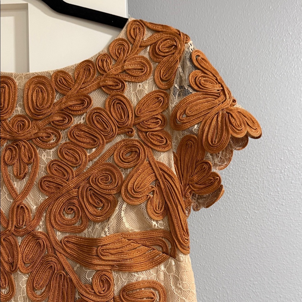 JS Collections Orange and Cream Midi Dress - Picture 2 of 5